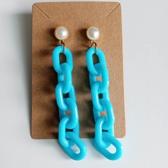 Fashion Jewelry Light Blue Chain Dangle Earrings - Picture 4 of 5